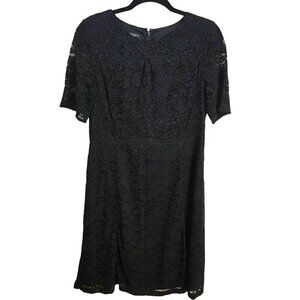 Talbots Black Lace Short Sleeve Sheath Midi Dress Size 10p